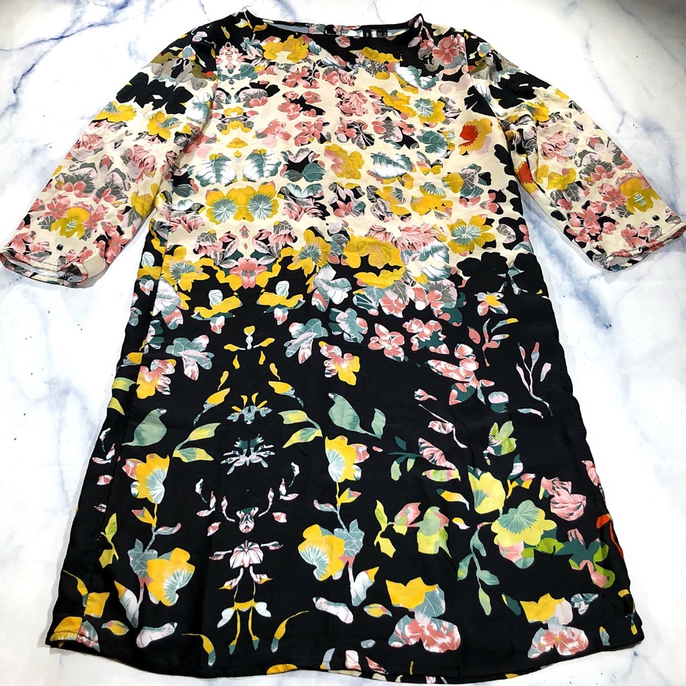 MNG Collection Black & Cream Floral Shift Dress - Picture 2 of 8